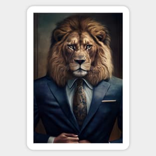 Portrait of a Handsome Lion wearing a suit Sticker